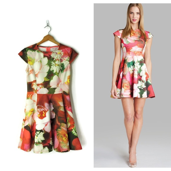 Ted Baker Dresses & Skirts - Ted Baker Dress Rose On Canvas Skater Neoprene Spring Summer Floral